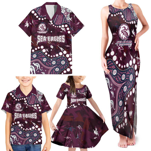 Personalized Manly Warringah Sea Eagles Family Matching Tank Maxi Dress and Hawaiian Shirt Aboriginal Pattern with Graffiti Style Design