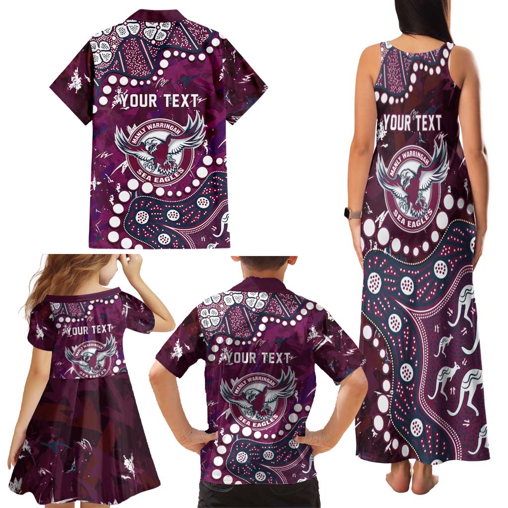 Personalized Manly Warringah Sea Eagles Family Matching Tank Maxi Dress and Hawaiian Shirt Aboriginal Pattern with Graffiti Style Design