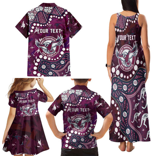Personalized Manly Warringah Sea Eagles Family Matching Tank Maxi Dress and Hawaiian Shirt Aboriginal Pattern with Graffiti Style Design