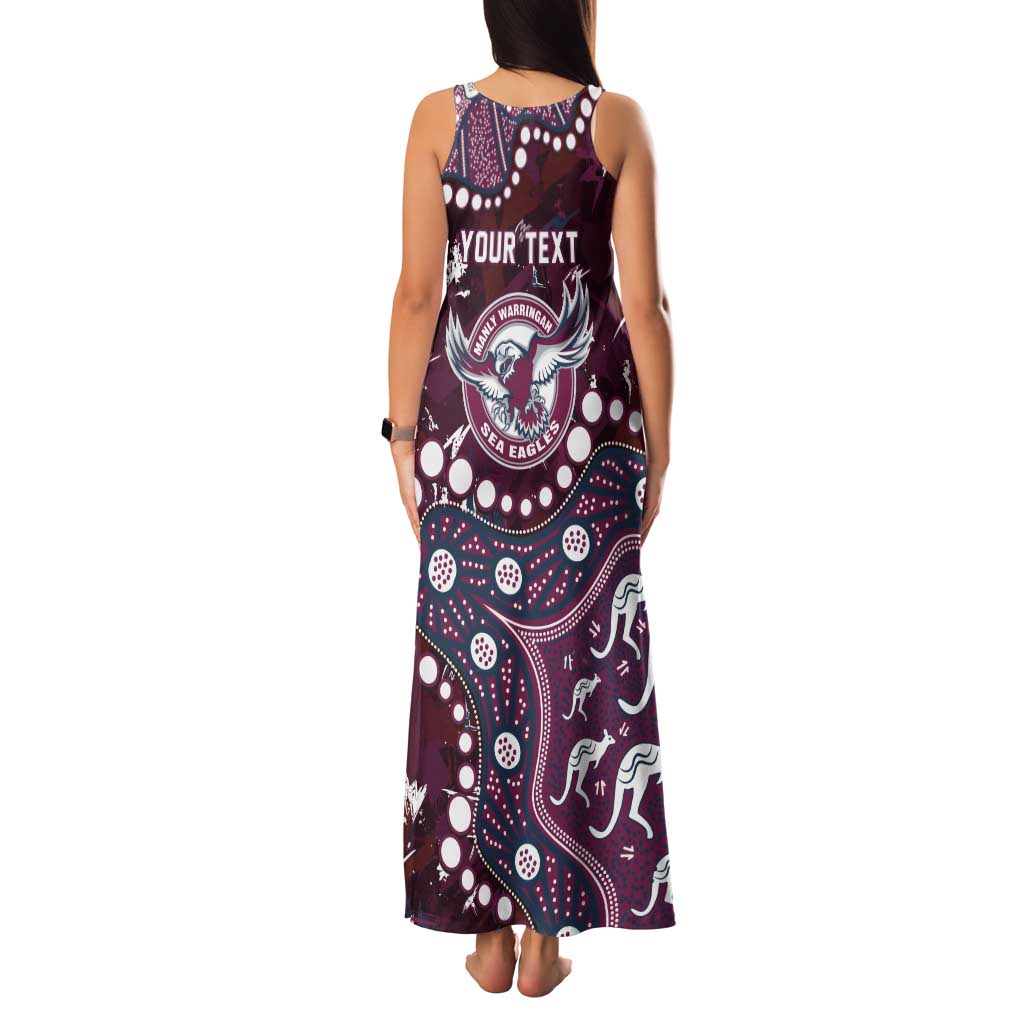 Personalized Manly Warringah Sea Eagles Family Matching Tank Maxi Dress and Hawaiian Shirt Aboriginal Pattern with Graffiti Style Design