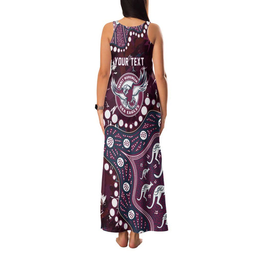 Personalized Manly Warringah Sea Eagles Family Matching Tank Maxi Dress and Hawaiian Shirt Aboriginal Pattern with Graffiti Style Design
