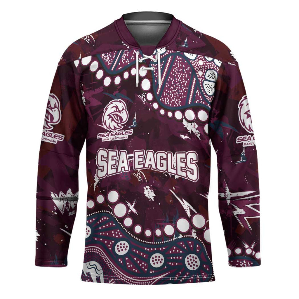 Personalized Manly Warringah Sea Eagles Hockey Jersey Aboriginal Pattern with Graffiti Style Design