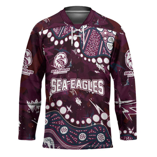 Personalized Manly Warringah Sea Eagles Hockey Jersey Aboriginal Pattern with Graffiti Style Design