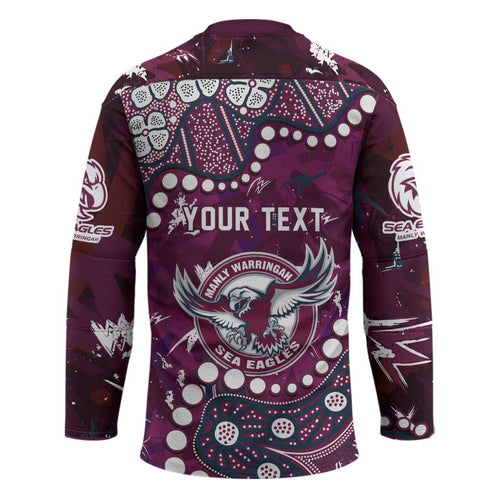 Personalized Manly Warringah Sea Eagles Hockey Jersey Aboriginal Pattern with Graffiti Style Design