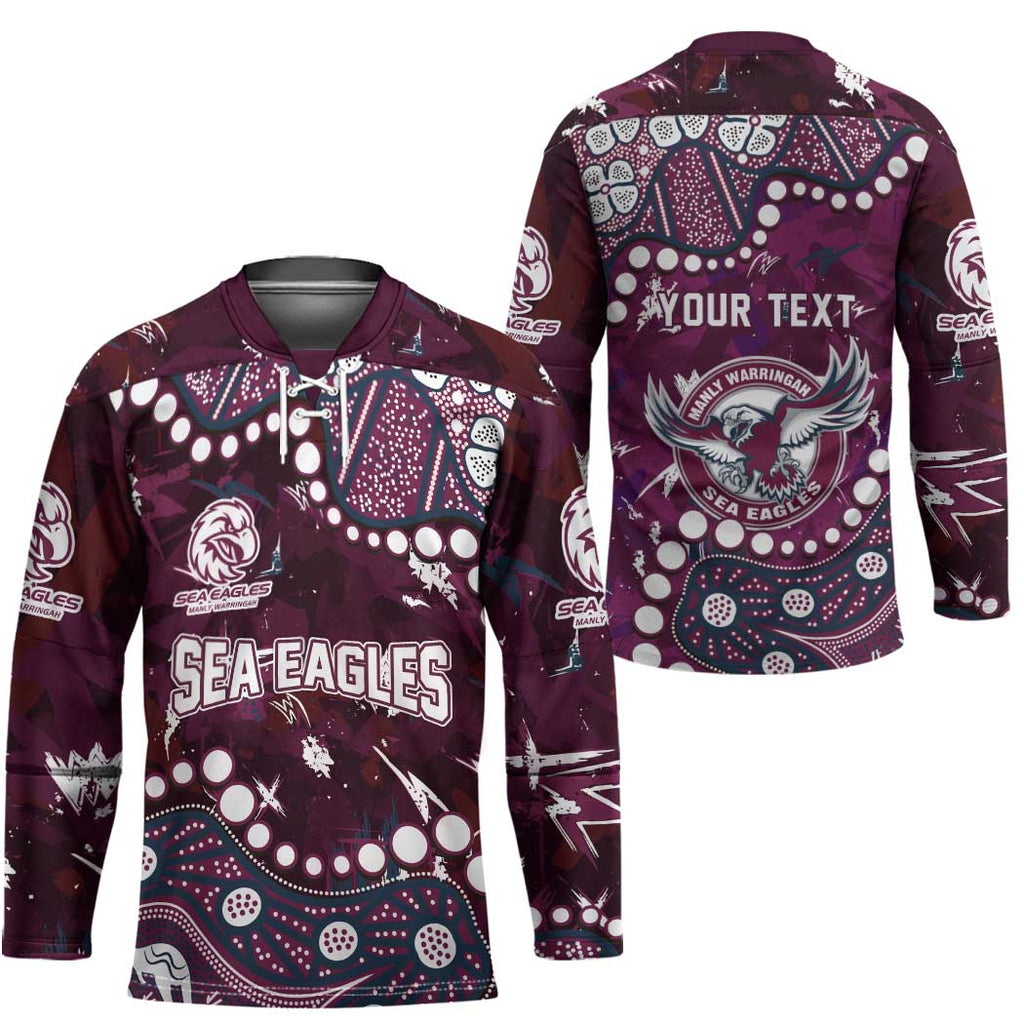 Personalized Manly Warringah Sea Eagles Hockey Jersey Aboriginal Pattern with Graffiti Style Design