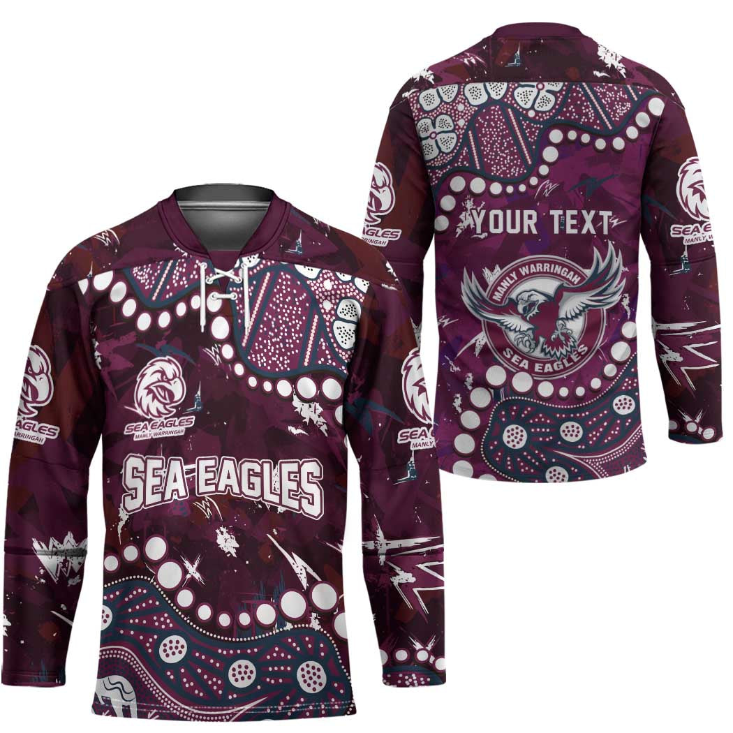Personalized Manly Warringah Sea Eagles Hockey Jersey Aboriginal Pattern with Graffiti Style Design