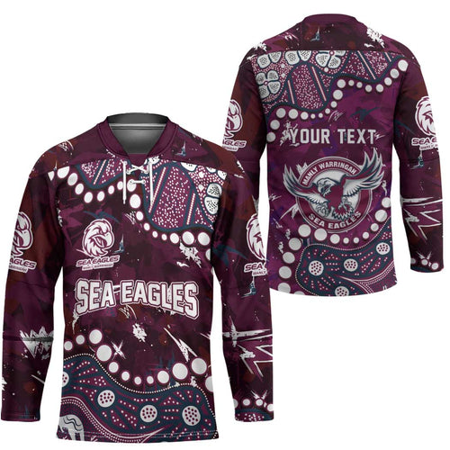 Personalized Manly Warringah Sea Eagles Hockey Jersey Aboriginal Pattern with Graffiti Style Design