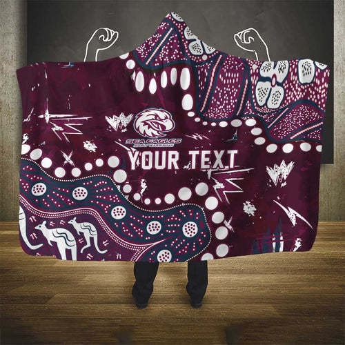 Personalized Manly Warringah Sea Eagles Hooded Blanket Aboriginal Pattern with Graffiti Style Design