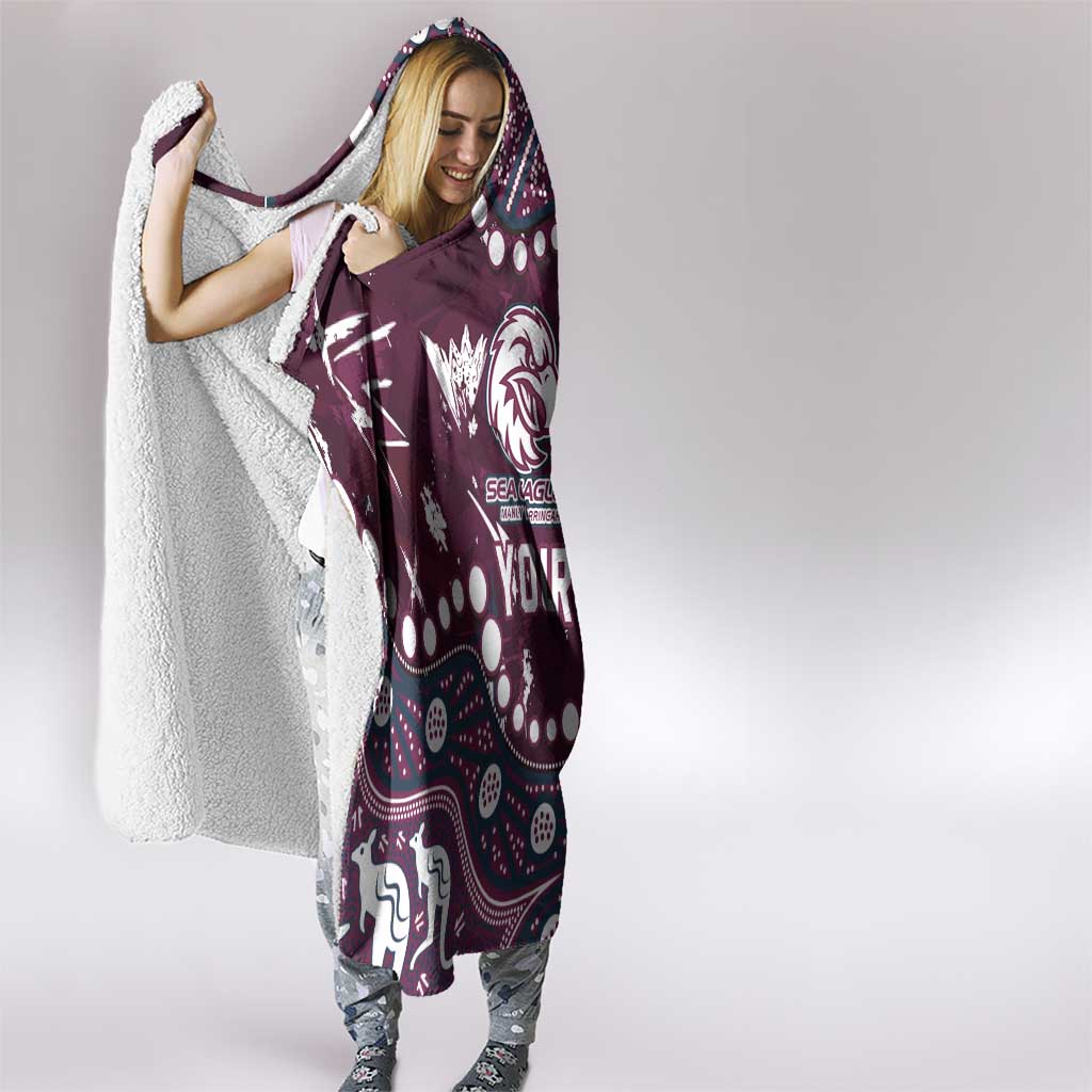Personalized Manly Warringah Sea Eagles Hooded Blanket Aboriginal Pattern with Graffiti Style Design