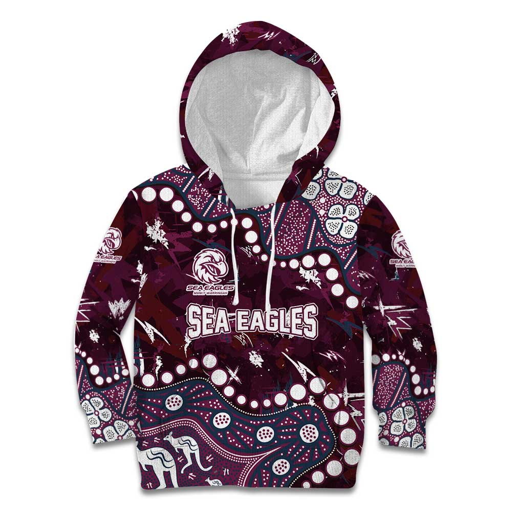 Personalized Manly Warringah Sea Eagles Kid Hoodie Aboriginal Pattern with Graffiti Style Design