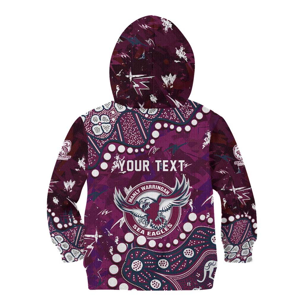 Personalized Manly Warringah Sea Eagles Kid Hoodie Aboriginal Pattern with Graffiti Style Design