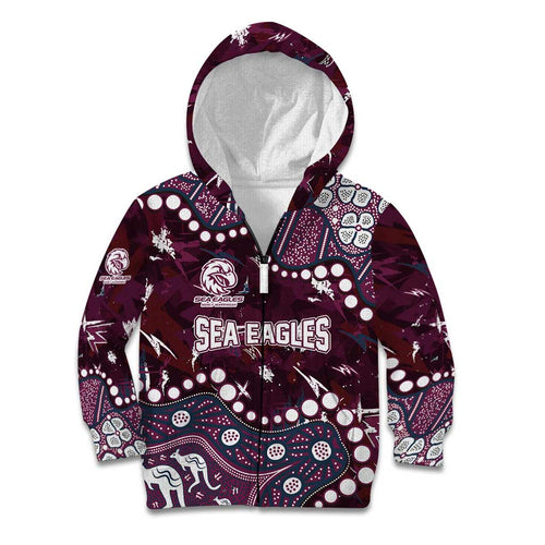Personalized Manly Warringah Sea Eagles Kid Hoodie Aboriginal Pattern with Graffiti Style Design