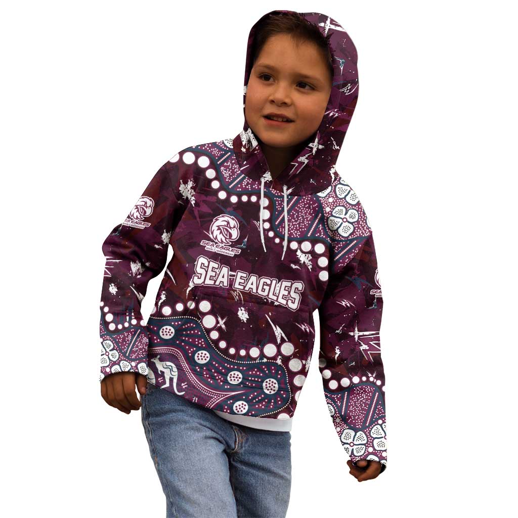 Personalized Manly Warringah Sea Eagles Kid Hoodie Aboriginal Pattern with Graffiti Style Design