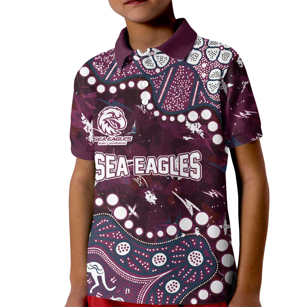 Personalized Manly Warringah Sea Eagles Kid Polo Shirt Aboriginal Pattern with Graffiti Style Design
