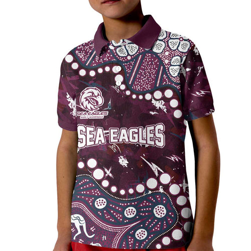 Personalized Manly Warringah Sea Eagles Kid Polo Shirt Aboriginal Pattern with Graffiti Style Design