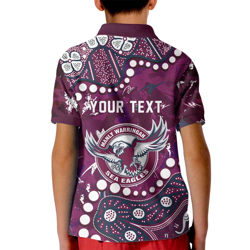 Personalized Manly Warringah Sea Eagles Kid Polo Shirt Aboriginal Pattern with Graffiti Style Design
