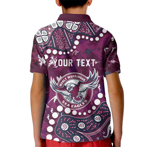 Personalized Manly Warringah Sea Eagles Kid Polo Shirt Aboriginal Pattern with Graffiti Style Design