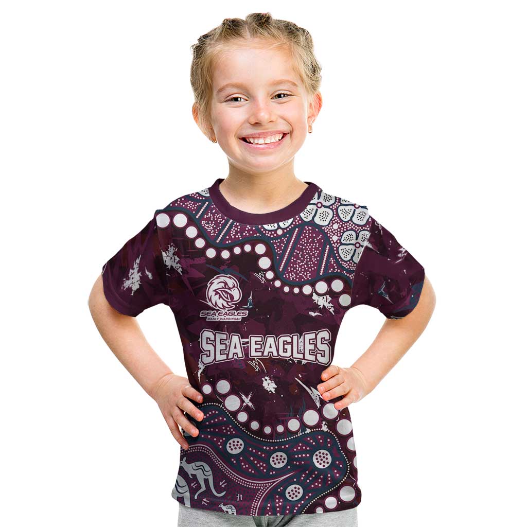 Personalized Manly Warringah Sea Eagles Kid T Shirt Aboriginal Pattern with Graffiti Style Design