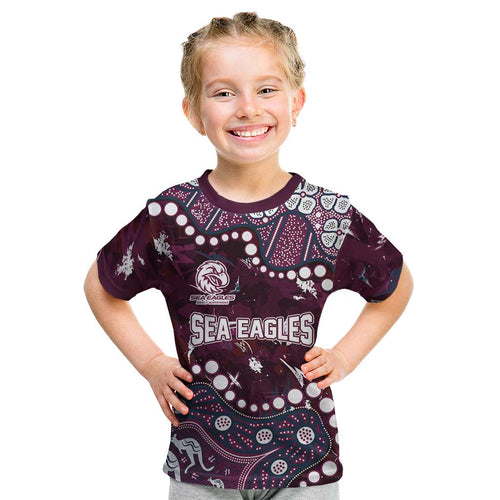Personalized Manly Warringah Sea Eagles Kid T Shirt Aboriginal Pattern with Graffiti Style Design