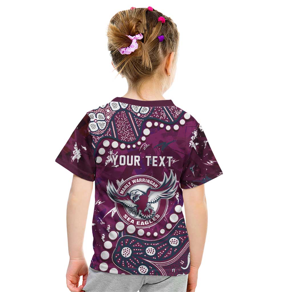 Personalized Manly Warringah Sea Eagles Kid T Shirt Aboriginal Pattern with Graffiti Style Design