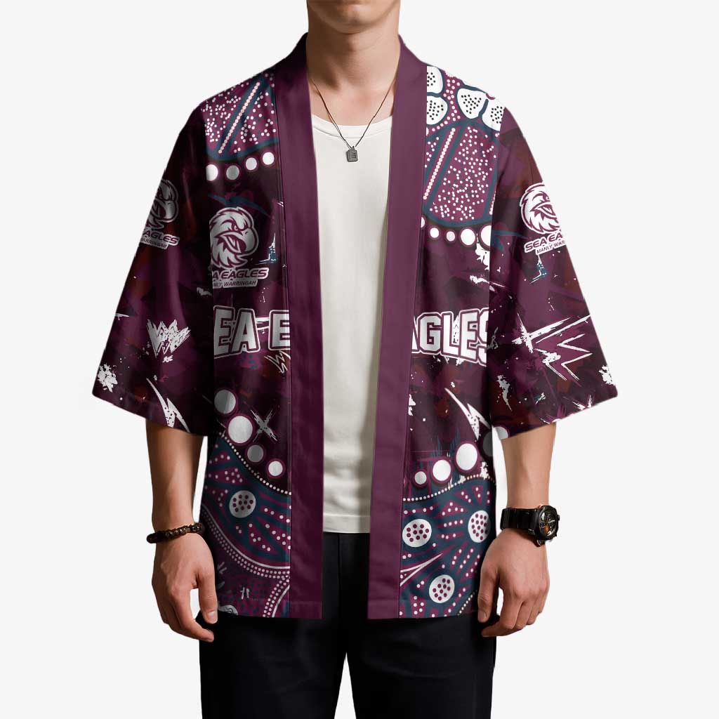Personalized Manly Warringah Sea Eagles Kimono Aboriginal Pattern with Graffiti Style Design