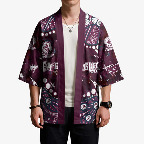 Personalized Manly Warringah Sea Eagles Kimono Aboriginal Pattern with Graffiti Style Design