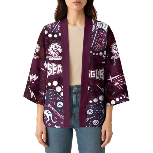 Personalized Manly Warringah Sea Eagles Kimono Aboriginal Pattern with Graffiti Style Design