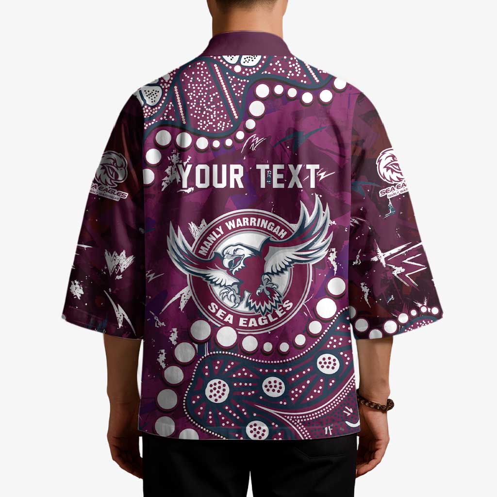 Personalized Manly Warringah Sea Eagles Kimono Aboriginal Pattern with Graffiti Style Design