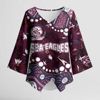 Personalized Manly Warringah Sea Eagles Kimono Sleeve Blouse Aboriginal Pattern with Graffiti Style Design