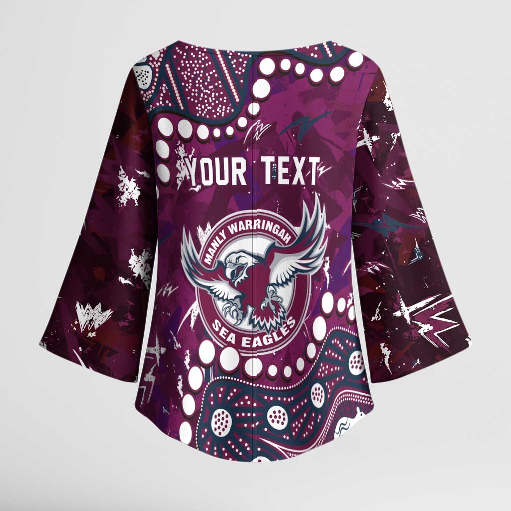 Personalized Manly Warringah Sea Eagles Kimono Sleeve Blouse Aboriginal Pattern with Graffiti Style Design