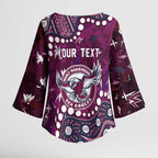 Personalized Manly Warringah Sea Eagles Kimono Sleeve Blouse Aboriginal Pattern with Graffiti Style Design