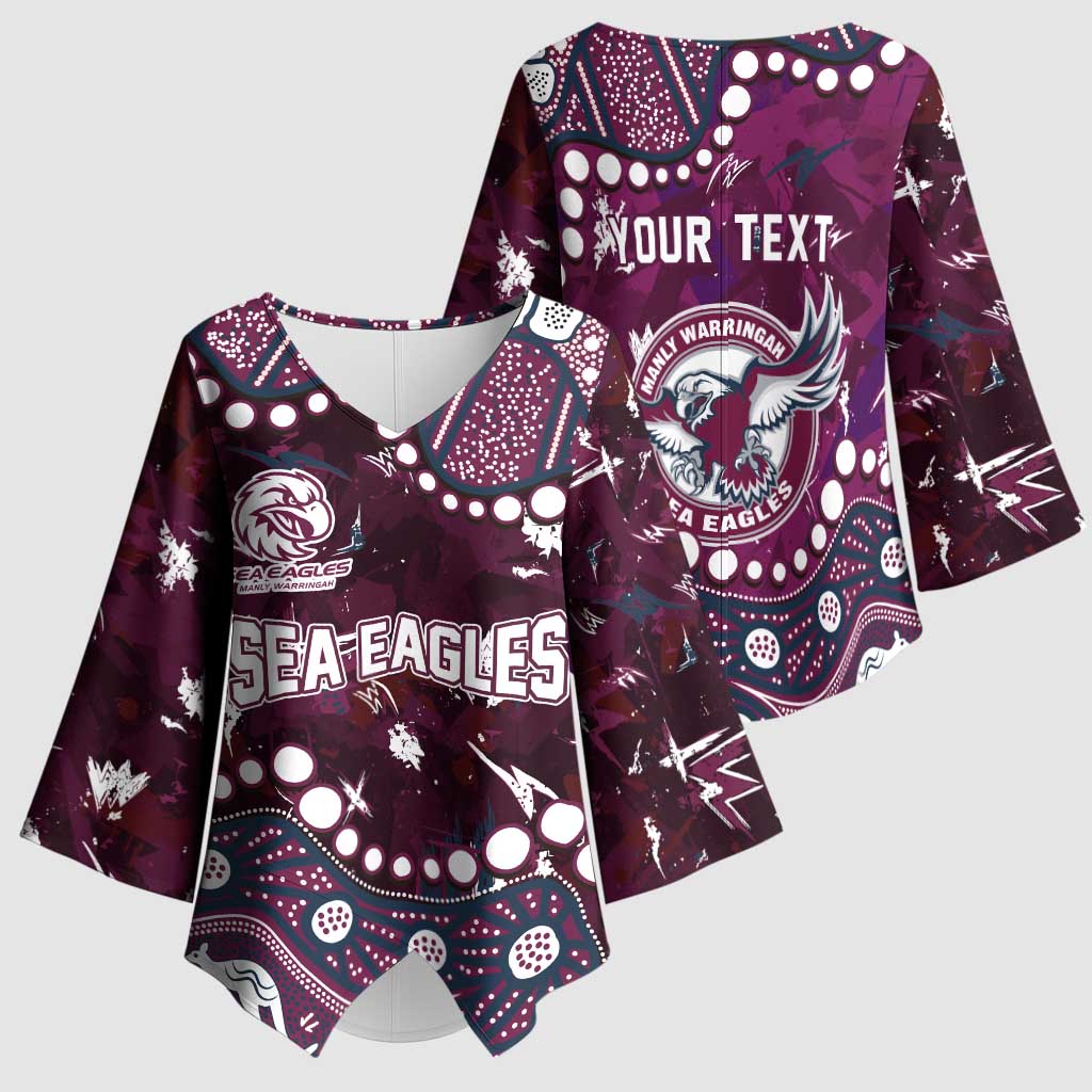 Personalized Manly Warringah Sea Eagles Kimono Sleeve Blouse Aboriginal Pattern with Graffiti Style Design