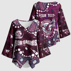 Personalized Manly Warringah Sea Eagles Kimono Sleeve Blouse Aboriginal Pattern with Graffiti Style Design