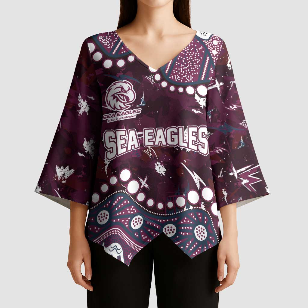 Personalized Manly Warringah Sea Eagles Kimono Sleeve Blouse Aboriginal Pattern with Graffiti Style Design