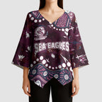 Personalized Manly Warringah Sea Eagles Kimono Sleeve Blouse Aboriginal Pattern with Graffiti Style Design