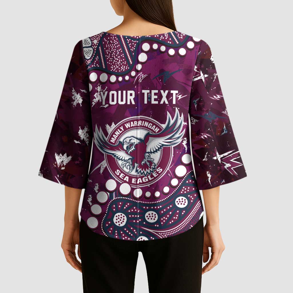 Personalized Manly Warringah Sea Eagles Kimono Sleeve Blouse Aboriginal Pattern with Graffiti Style Design