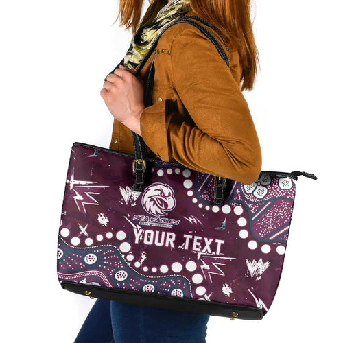 Personalized Manly Warringah Sea Eagles Leather Tote Bag Aboriginal Pattern with Graffiti Style Design