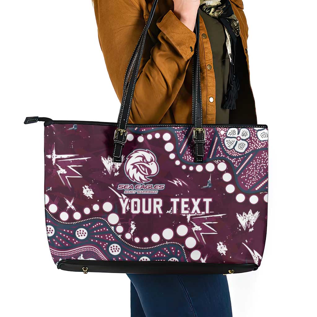 Personalized Manly Warringah Sea Eagles Leather Tote Bag Aboriginal Pattern with Graffiti Style Design