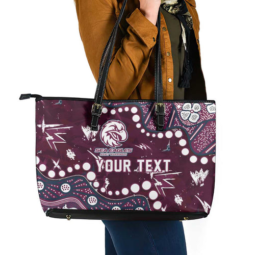 Personalized Manly Warringah Sea Eagles Leather Tote Bag Aboriginal Pattern with Graffiti Style Design