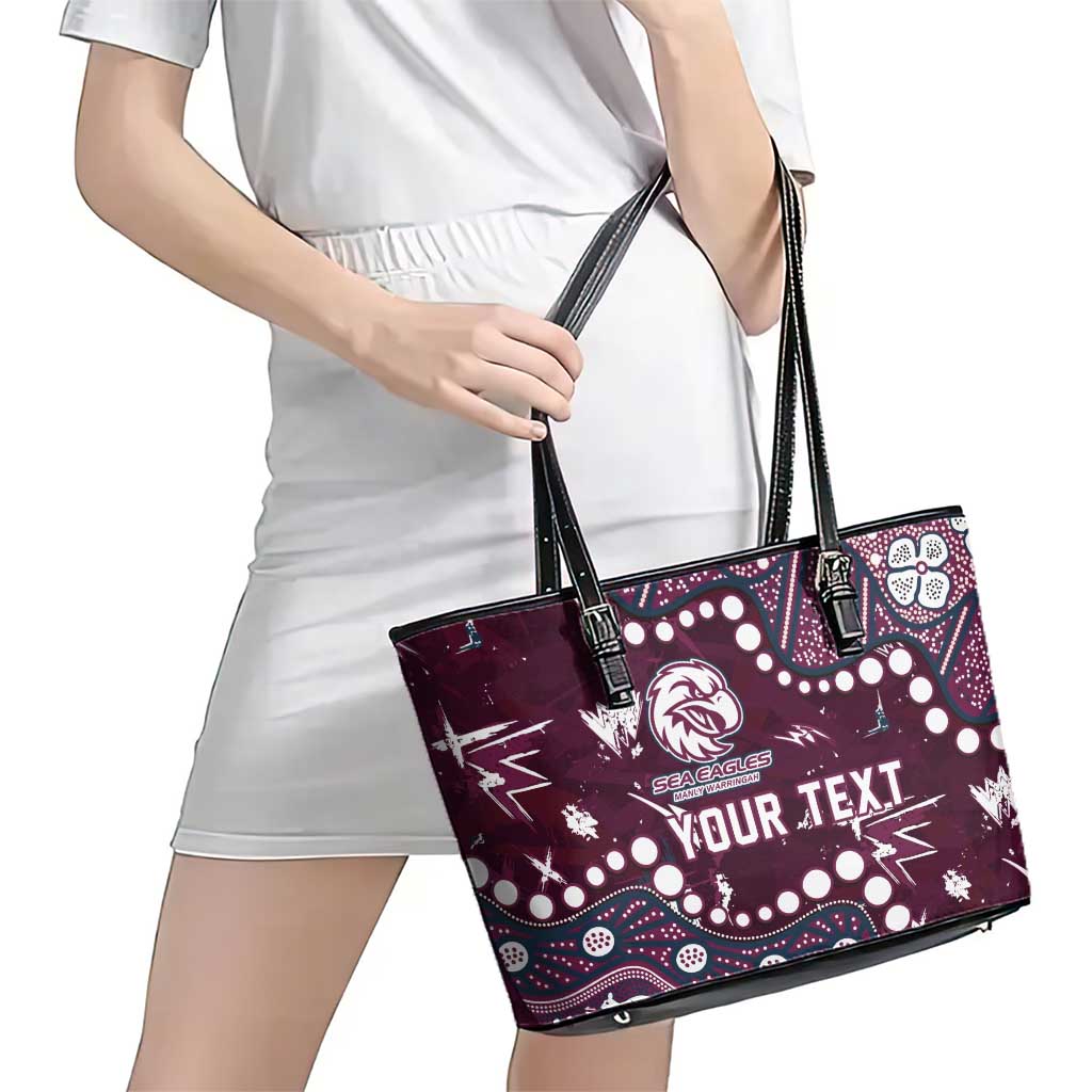 Personalized Manly Warringah Sea Eagles Leather Tote Bag Aboriginal Pattern with Graffiti Style Design