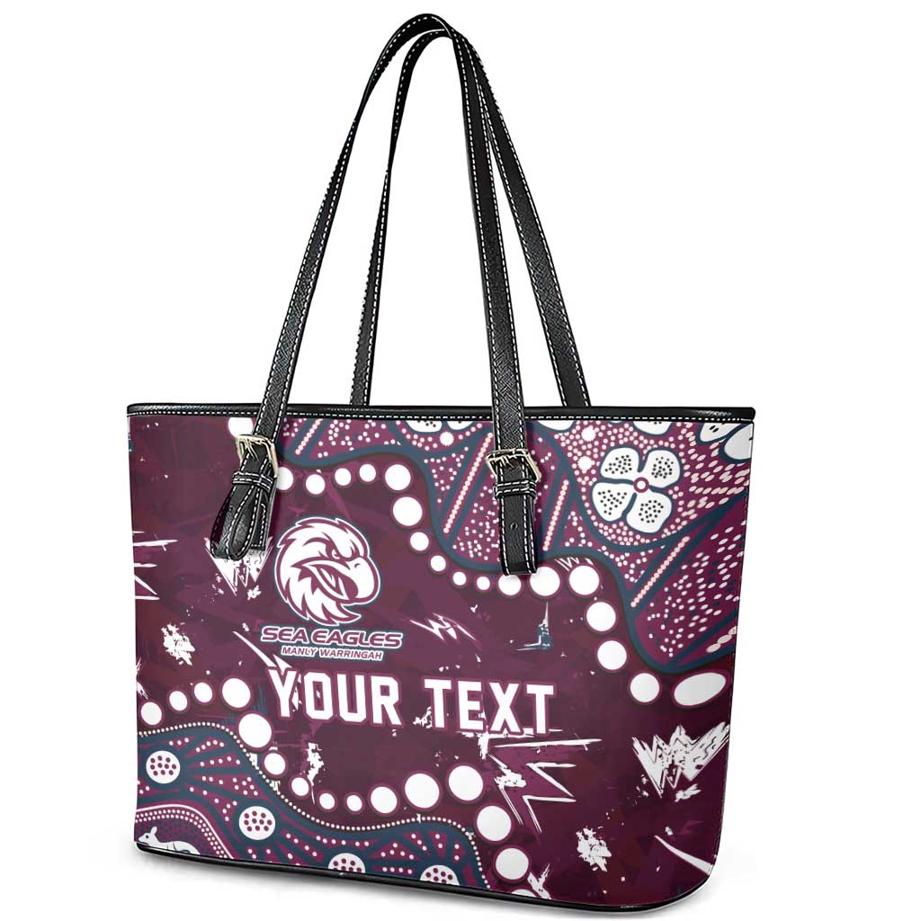 Personalized Manly Warringah Sea Eagles Leather Tote Bag Aboriginal Pattern with Graffiti Style Design