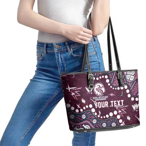 Personalized Manly Warringah Sea Eagles Leather Tote Bag Aboriginal Pattern with Graffiti Style Design