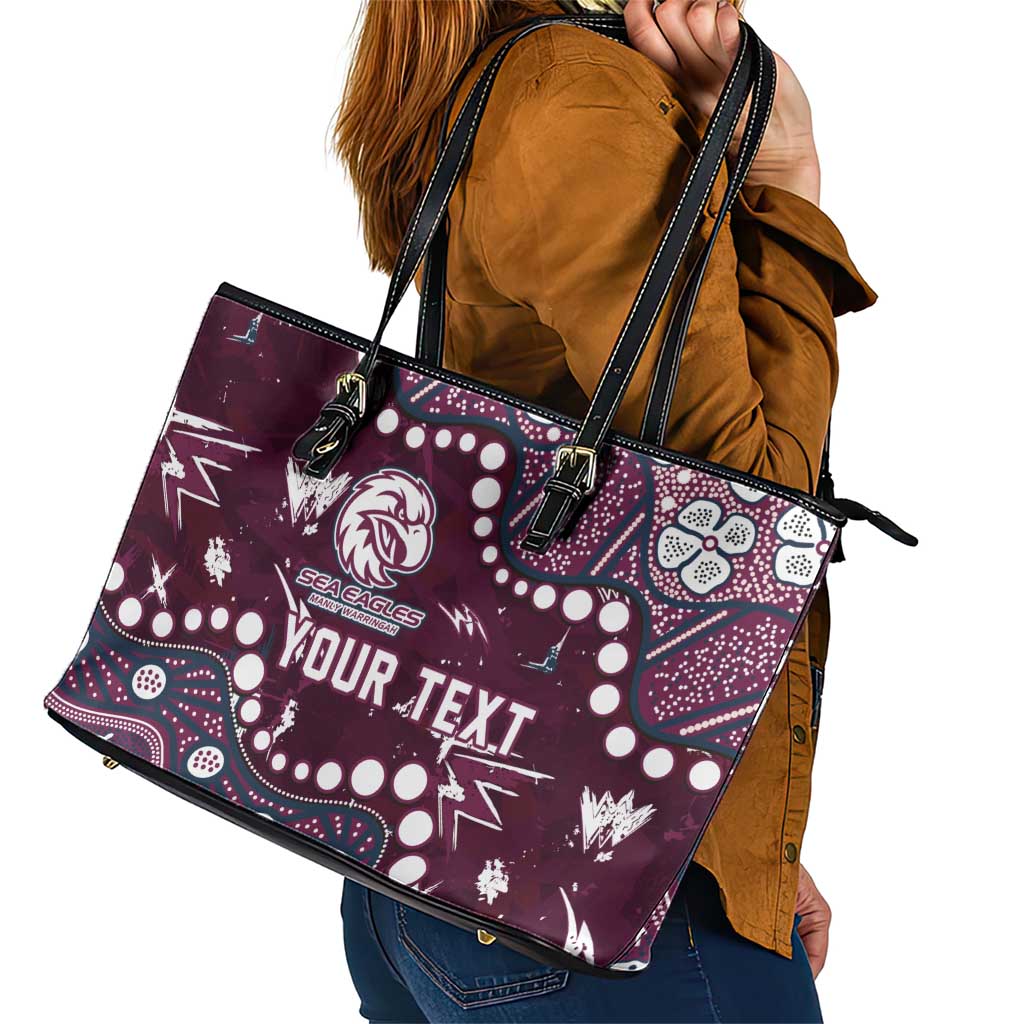 Personalized Manly Warringah Sea Eagles Leather Tote Bag Aboriginal Pattern with Graffiti Style Design