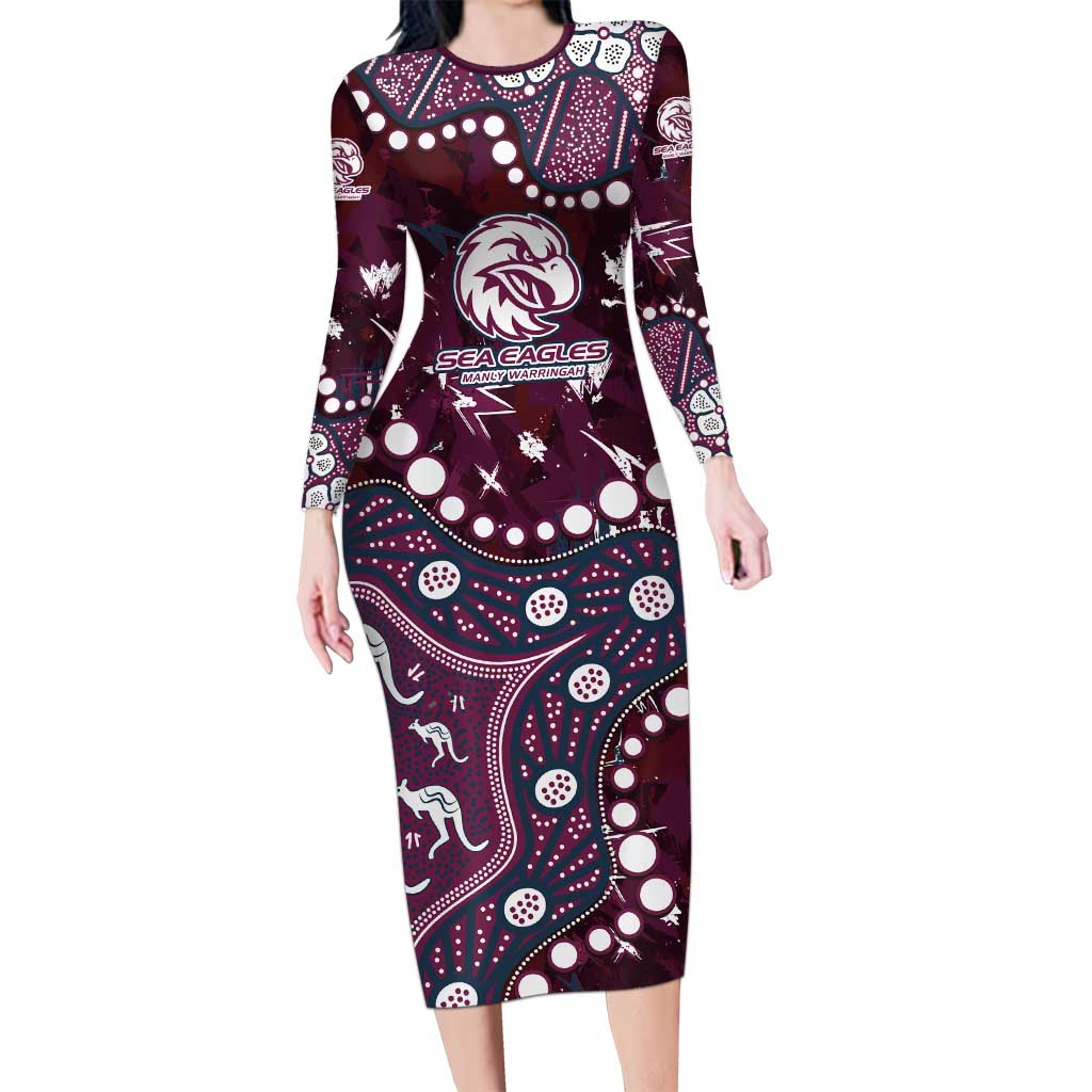 Personalized Manly Warringah Sea Eagles Long Sleeve Bodycon Dress Aboriginal Pattern with Graffiti Style Design