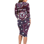Personalized Manly Warringah Sea Eagles Long Sleeve Bodycon Dress Aboriginal Pattern with Graffiti Style Design