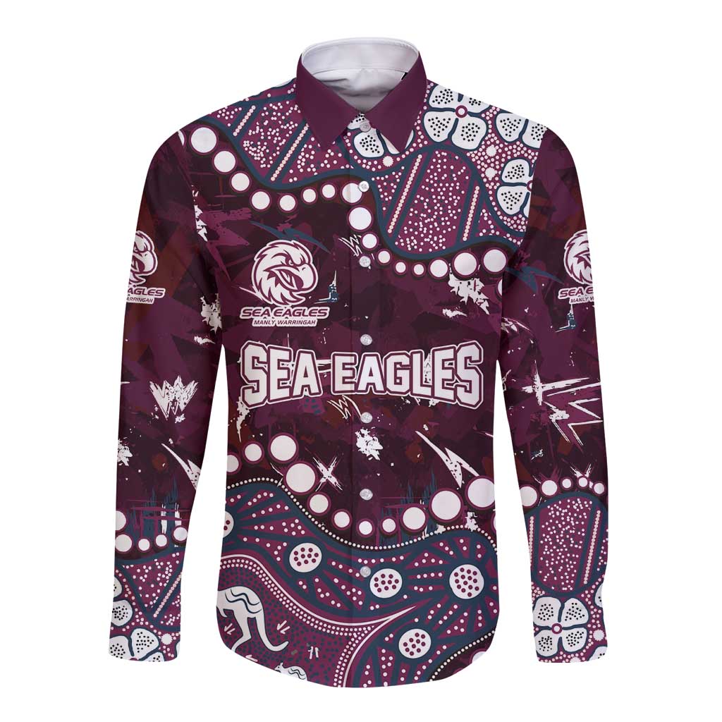 Personalized Manly Warringah Sea Eagles Long Sleeve Button Shirt Aboriginal Pattern with Graffiti Style Design