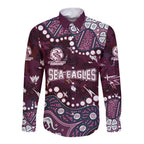 Personalized Manly Warringah Sea Eagles Long Sleeve Button Shirt Aboriginal Pattern with Graffiti Style Design