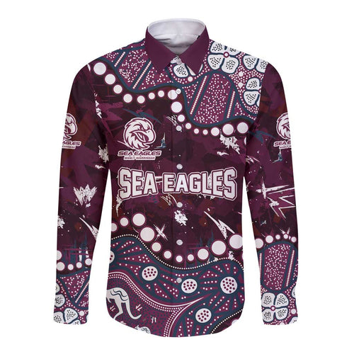 Personalized Manly Warringah Sea Eagles Long Sleeve Button Shirt Aboriginal Pattern with Graffiti Style Design