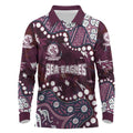 Personalized Manly Warringah Sea Eagles Long Sleeve Polo Shirt Aboriginal Pattern with Graffiti Style Design