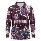 Personalized Manly Warringah Sea Eagles Long Sleeve Polo Shirt Aboriginal Pattern with Graffiti Style Design